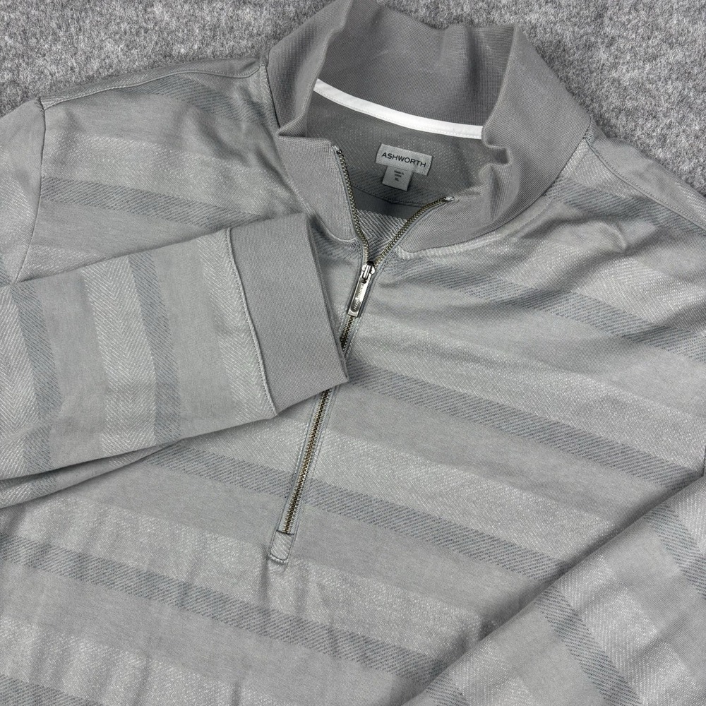 Ashworth Quarter Zip Pullover Mens XL Gray Striped Golf Sweater Cotton Blend